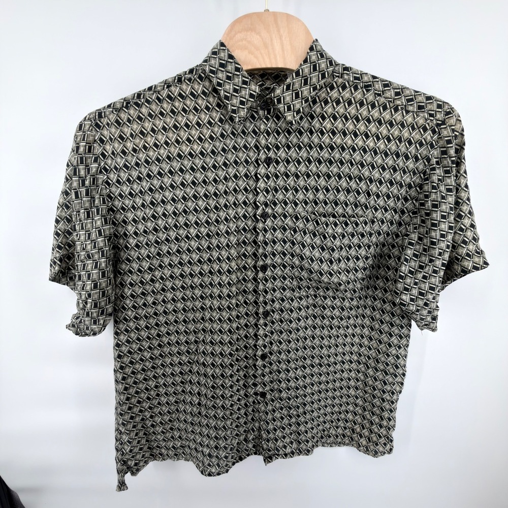 Robert‎ Stock Vintage 90s Silk Shirt Mens XL Geometric Abstract Short Sleeve